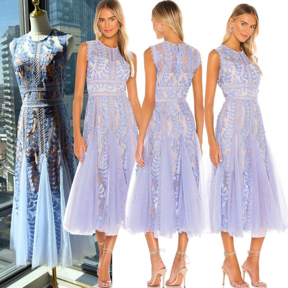🆕 BRONX & BANCO 🧿 NWOT Violet Flared Embroidered Mesh Midi Dress, Sz XS US 2 - Picture 1 of 14